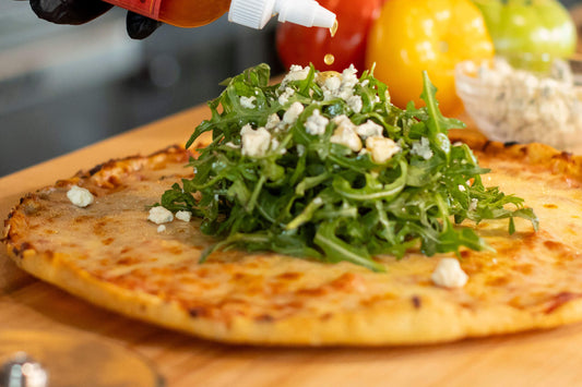 THIN CRUST PIZZA WITH ARUGULA SALAD