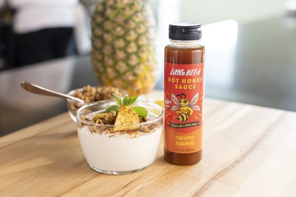 Caramelized Pineapple Hot Honey Yogurt with Cinnamon & Hot Honey Toasted Granola with Little BEEst Pineapple Habanero Hot Honey Sauce