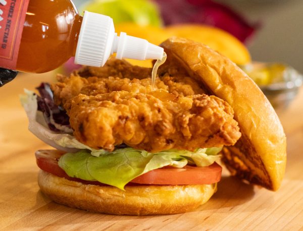 Fried Chicken Sandwich with Little BEEst Pineapple Habanero Hot Honey Sauce