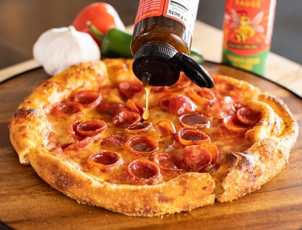 Pepperoni Pizza with Little BEEst Sneaker Green Jalapeño Hot Honey Sauce