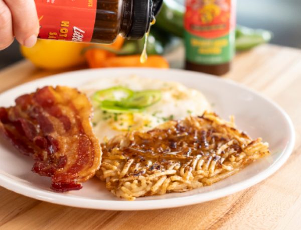 Glazed Hash Brown Breakfast with Little BEEst Sneaker Green Jalapeño Hot Honey Sauce